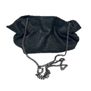 Anthropologie Jory Metallic Chain Clutch Ruffle Black Evening